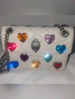 Kurt Geiger Mini Kensigton Love Bag White Leather Quilting Details Heart Gems